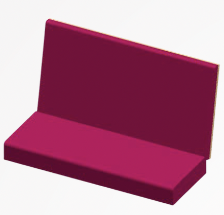 Banquette fixe : assise et dossier rembourrés en tissu magenta